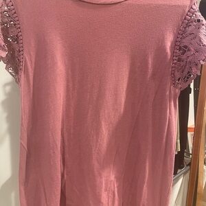 LOFT Pink Lace Cap Sleeve Blouse with Peter Pan Collar